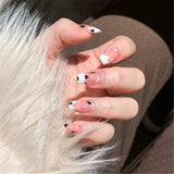 24pcs Floral Wear Short Paragraph Fashion Manicure Patch Glue Type False Nails Wearable Artificial Ballerina Coffin Fake Nails