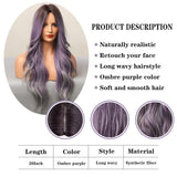 Xpoko EASIHAIR Ombre Brown Mixed Purple Blonde Long Synthetic Wave Wigs For Women Heat Resistant Colorful Fiber Cosplay Lolita Wigs