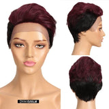 Short Colored Pixie Cut Lace Front Human Hair Wig For Women Pre Plucked Slicked Back Ombre Burg Brazilian Remy 613 Wigs