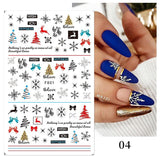 Merry Christmas 3D Nails Sticker Winter Cute Cartoon Sliders Snowflake Elk Xmas Tree Decal UV Gel Polisn Manicures Foils Decor