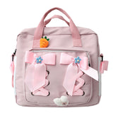 New Ribbon Bow Kawaii Shool Bag For Girls Shoulders Waterproof Nylon Cute Schoolbag Women Book Flap Pink Multifunctional Bag