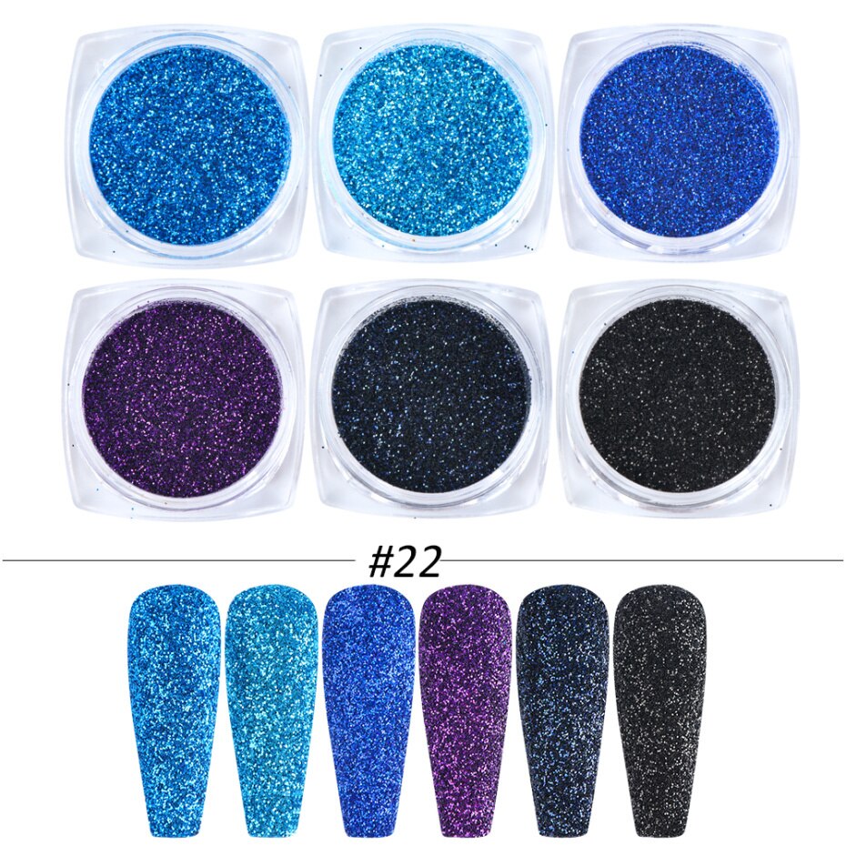 6pcs Nail Glitter Set Sugar Powder Candy Color Nail Art Dipping Powder Holographic Pigment For Manicure Nails Design  GL1539-28