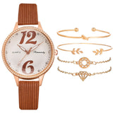 Xpoko Fashion 5Pcs Set Women Watches Luxury Leather Strap Watch Ladies Quartz Wrist Watch Bracelet Set Clock Reloj Mujer 2022 NEW