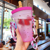 Plastic Water Bottle Cute Ice Cream Straw Cup Student Handy Cup Summer Cold Drinking Water Cup Portable Anti-fall Kettle Cup