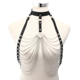 Xpoko Goth Body Harness Chain Faux Leather Chest Chains Top Punk Fashion Festival Rave  Body Jewelry Gothic  Accessories