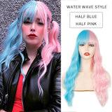 Xpoko Wig Pink And Black Wig Long Straight Hair Cosplay Wig Halloween Wig Two Tone Ombre Color Women Hair Wigs Pink Green