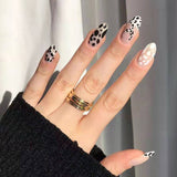 24pc Fake Nails Long Black Small Flower Wave Dot Butterfly Nail Stickers Manicure Patch Wearable Coffin False Nail With Glue