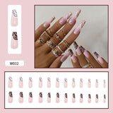 Brown Swirl Design Pink Nails Press on Long Ballerina Nails W032