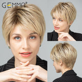 Synthetic Short Straight Hair Wigs Natural Bob Style Pixie Cut Dark Root Ombre Brown Yellow Blonde Cosplay Wig For Women