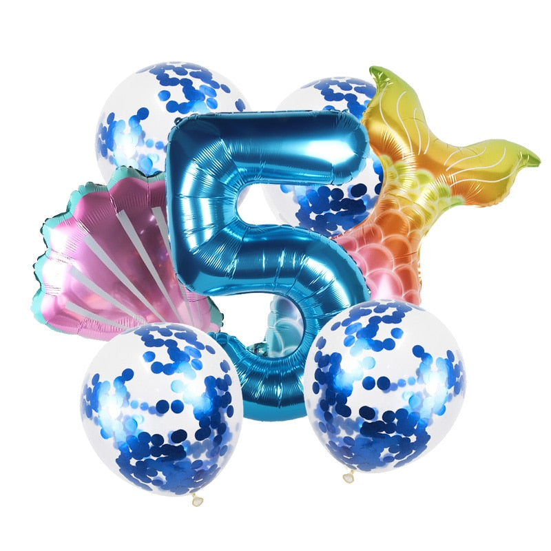 Xpoko Mermaid Birthday Party Balloon Decoration Number Balloon Decor 1 2 3 4 5 6 7 8 9 Years Kids Birthday Party Supplies Balloon