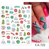 Merry Christmas 3D Nails Sticker Winter Cute Cartoon Sliders Snowflake Elk Xmas Tree Decal UV Gel Polisn Manicures Foils Decor