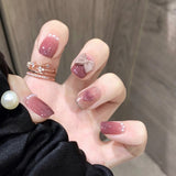 24pcs Floral Wear Short Paragraph Fashion Manicure Patch Glue Type False Nails Wearable Artificial Ballerina Coffin Fake Nails