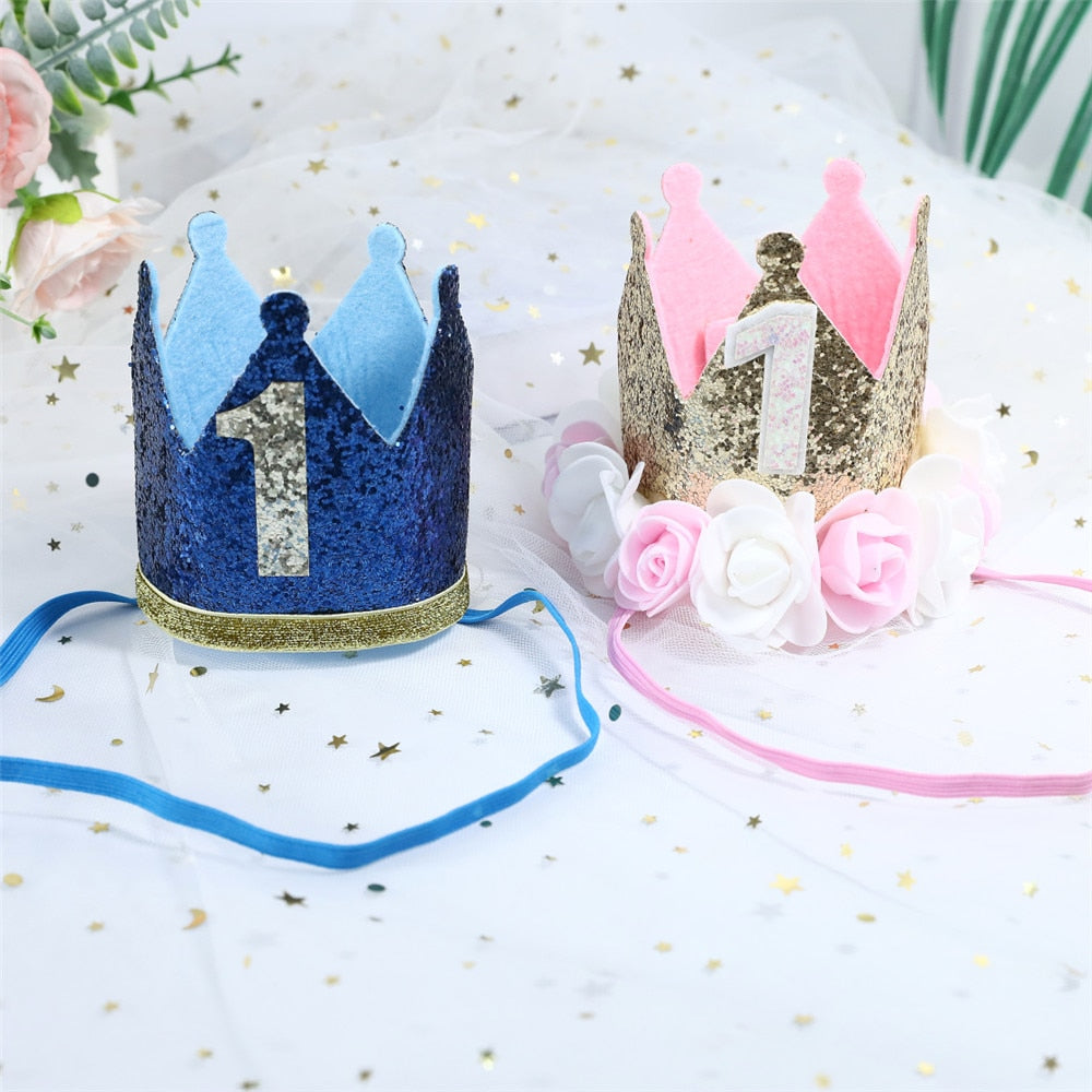 1pcs 1st Birthday Caps Flower Crown First Birthday Hat Newborn Baby Birthday Headband 1 Year Birthday Party Decoration Supplies