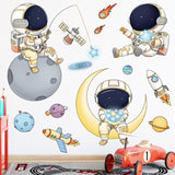 Space Astronaut Wall Stickers for Kids Room Kindergarten Wall Decoration Removable Vinyl PVC Cartoon Wall Decals Home Decor