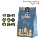 6pcs Eid Mubarak Candy Box Favor Ramadan Gift Bag with Stickers Islamic Muslim Festival Happy al-Fitr Eid Event Party Supplies