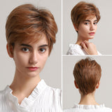 Short Bob Synthetic Wigs With Bangs Ombre Brown Blonde Wig For Women Afro Wigs Cosplay Party Daily Heat Resistant Fiber