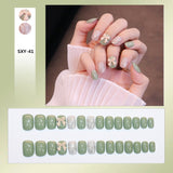 Bow Short Level False Nails Adhesive 3D Beautiful Stick-on Nails Artificial Square Jump Color Fake Nails with Design Z350