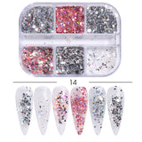 6 Grids/box Laser Square Nail Sequins Green Purple Holographic Glitter Flakes 3D Charm Nail Art Decoration Accessories GL1909-37