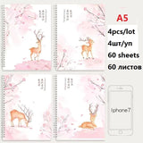 back to school Cute 4pcs/lot A5 Spiral notebook 60 sheets stationery notepad horizontal line for Office School Stationery Supplies