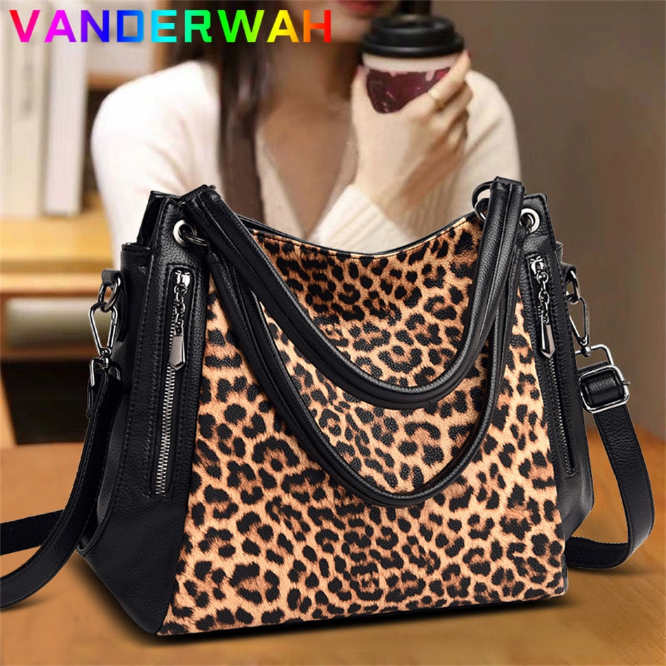 Back to School Women's Leopard Bag Shoulder Crossbody Casual Tote Designer Female Shopper Handbag Large Capacity Messenger Work Ins Sac