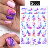 3D Nail Stickers Decals Ink Watermark Spring Summer Black Lines Flower Leaf Tree For Manicures Nail Art Decoration