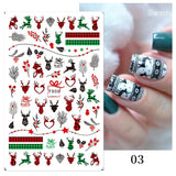 Merry Christmas 3D Nails Sticker Winter Cute Cartoon Sliders Snowflake Elk Xmas Tree Decal UV Gel Polisn Manicures Foils Decor