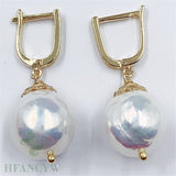 14x15mm White Baroque Pearl Earring 18k Hook Earbob Party Real AAA Fashion Women Cultured