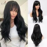 Xpoko EASIHAIR Ombre Gray Ash Wavy Wigs With Bang Light Blonde Platinum Synthetic Long Hair For Women Daily Party Heat Resistant Fiber