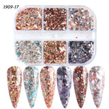 6pcs Rose Gold Nail Glitter Holographic Dip Powder Set Nail Art  Polishing Chrome Pigments Mirror Nail Polish Dust GL1539-NEW