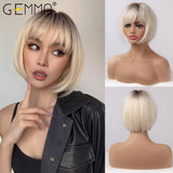 Short Straight Bob Synthetic Wigs with Bangs for Women Afro Ombre Black Brown Yellow Blonde Wigs Cosplay Party Daily Hair