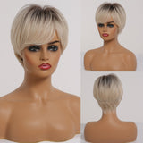 Short Bob Synthetic Wigs With Bangs Ombre Brown Blonde Wig For Women Afro Wigs Cosplay Party Daily Heat Resistant Fiber