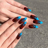 24 PCS Pointed Tip Glossy Fake Fingernails Dark Gothic Halloween makeup False Nail Tips Full Cover Press on Nails Tips With Glue