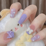 24PCS Love Heart False Nail Patch Sweet Style Women Removable MId Length Full Cover Manicure Tool False Nail Patch with Glue