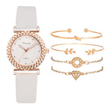 Xpoko 5Pcs Set Fashion Women Watches Luxury Leather Strap Diamond Dial Watch Ladies Quartz Wrist Watch Bracelet Set Clock Reloj Mujer