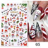 Merry Christmas 3D Nails Sticker Winter Cute Cartoon Sliders Snowflake Elk Xmas Tree Decal UV Gel Polisn Manicures Foils Decor