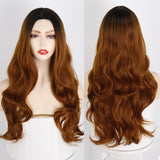 Xpoko Wig Long Ombre Red Wigs For Women Middle Part Curly Wigs Natural Looking Heat Resistant Fiber Wigs