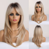 Medium Straight Bob Synthetic Wig With Bangs Blonde Honey Wigs For Women Cosplay Daily Hair Wig Heat Resistant Fiber