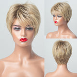 Synthetic Short Straight Hair Wigs Natural Bob Style Pixie Cut Dark Root Ombre Brown Yellow Blonde Cosplay Wig For Women