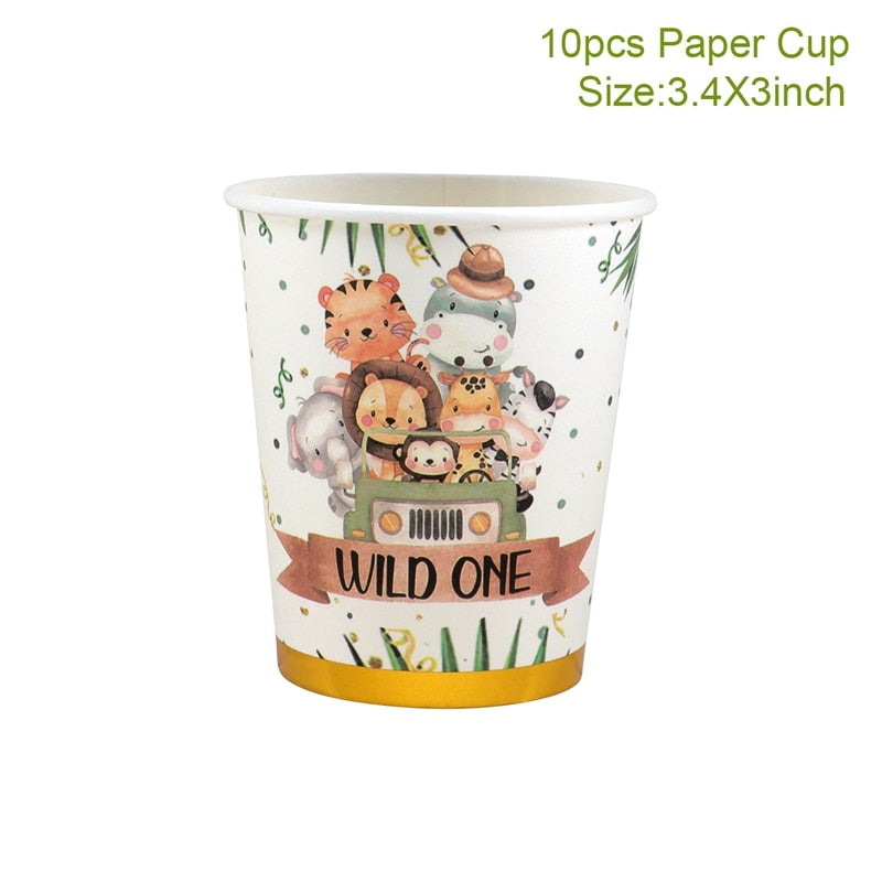 Xpoko Jungle Animal Disposable Tableware Decoration Forest Animal Wild One Kids Safari 1St Birthday Party Decor Baby Shower Supplies