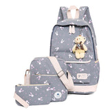 3pcs/set Printing School Bags Women Backpack Schoolbag Fashion Kids Lovely Backpacks For Children Girls School Student Mochila