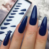 Dark Blue Tapered Press On Nails Almond Stiletto Midi False Nails With Glue Sticker Glossy Faux Ongles Artificial Nepnagels Tips