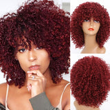 Xpoko Wig Black Weird Curly Hair Wig Mixed Black And Red Wig Bangs Short Wig Suitable For Black Women