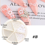 6 Grid/Wheel White Flower Pearl Nail Art Rhinestone Gems Decorations Mixed Mini Caviar Beads Jewelry Manicure Accessory GL1927