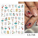 Merry Christmas 3D Nails Sticker Winter Cute Cartoon Sliders Snowflake Elk Xmas Tree Decal UV Gel Polisn Manicures Foils Decor