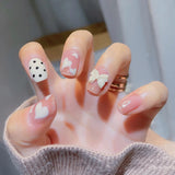 24pc Fake Nails Cow Pattern Short Wear-Resistant Nail Stickers Finished Manicure Patch Coffin False Nail With Glue Ballerina Art