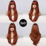 Long Straight Ombre Black Orange Wine Red Wig with Bangs Synthetic Wigs for Women Heat Resistant Layered Cosplay Daily Wig