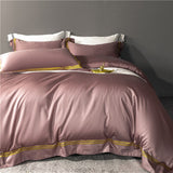 Xpoko Bedding Set Egyptian Cotton Luxury Gold Stripes Embroidery Purple Hotel Quilt/Duvet Cover Bedspread Bed Sheet Pillowcases