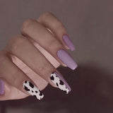 24pc Fake Nails Cow Pattern Short Wear-Resistant Nail Stickers Finished Manicure Patch Coffin False Nail With Glue Ballerina Art