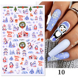 Merry Christmas 3D Nails Sticker Winter Cute Cartoon Sliders Snowflake Elk Xmas Tree Decal UV Gel Polisn Manicures Foils Decor