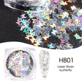 Sparkly Mirror Butterfly Sequin Nail Flakes Holographic Glitter Heart Star Aurora 3D Nail Paillette Decoration Design GLHB01-04